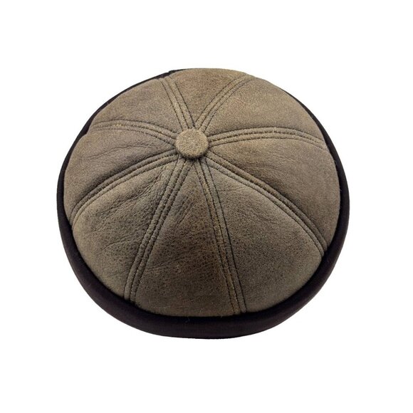 Winter Leather Hat Shearling Sheepskin Fur Beanie Hat Skull Olive Hat main image 4